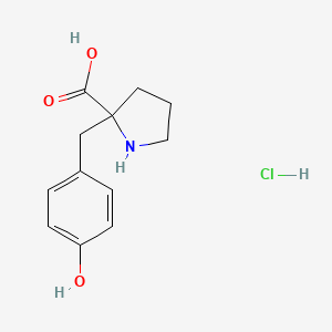 molecular formula C12H16ClNO3 B2782243 2-(4-Hydroxybenzyl)pyrrolidine-2-carboxylic acid hydrochloride CAS No. 2095410-53-8