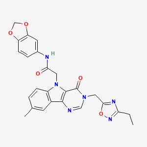 molecular formula C25H22N6O5 B2782260 N-(2H-1,3-benzodioxol-5-yl)-2-{3-[(3-ethyl-1,2,4-oxadiazol-5-yl)methyl]-8-methyl-4-oxo-3H,4H,5H-pyrimido[5,4-b]indol-5-yl}acetamide CAS No. 1111976-11-4