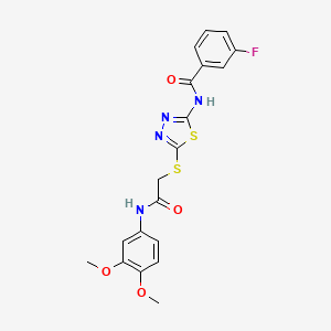 N-(5-((2-((3,4-dimethoxyphenyl)amino)-2-oxoethyl)thio)-1,3,4-thiadiazol-2-yl)-3-fluorobenzamide