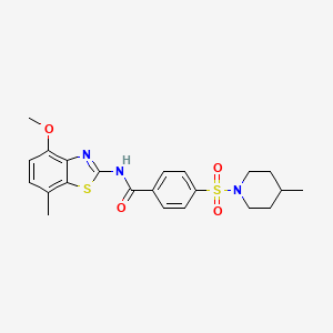 molecular formula C22H25N3O4S2 B2782341 N-(4-methoxy-7-methyl-1,3-benzothiazol-2-yl)-4-[(4-methylpiperidin-1-yl)sulfonyl]benzamide CAS No. 851080-55-2