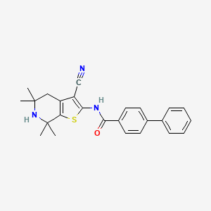 molecular formula C25H25N3OS B2782350 N-{3-cyano-5,5,7,7-tetramethyl-4H,5H,6H,7H-thieno[2,3-c]pyridin-2-yl}-[1,1'-biphenyl]-4-carboxamide CAS No. 887902-10-5