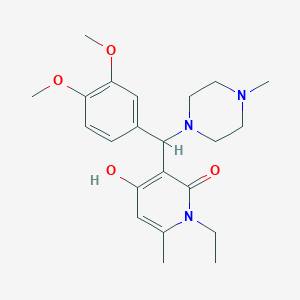 molecular formula C22H31N3O4 B2782379 3-((3,4-dimethoxyphenyl)(4-methylpiperazin-1-yl)methyl)-1-ethyl-4-hydroxy-6-methylpyridin-2(1H)-one CAS No. 939241-80-2