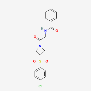 molecular formula C18H17ClN2O4S B2782382 N-(2-(3-((4-chlorophenyl)sulfonyl)azetidin-1-yl)-2-oxoethyl)benzamide CAS No. 1797887-76-3