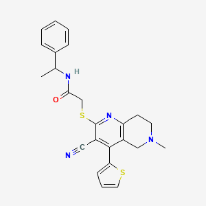 2-{[3-cyano-6-methyl-4-(2-thienyl)-5,6,7,8-tetrahydro[1,6]naphthyridin-2-yl]sulfanyl}-N-(1-phenylethyl)acetamide