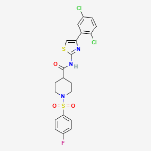 molecular formula C21H18Cl2FN3O3S2 B2782436 N-(4-(2,5-dichlorophenyl)thiazol-2-yl)-1-((4-fluorophenyl)sulfonyl)piperidine-4-carboxamide CAS No. 922454-06-6