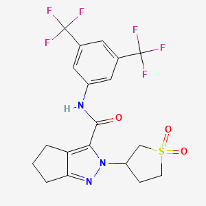molecular formula C19H17F6N3O3S B2782545 N-[3,5-bis(trifluoromethyl)phenyl]-2-(1,1-dioxo-1lambda6-thiolan-3-yl)-2H,4H,5H,6H-cyclopenta[c]pyrazole-3-carboxamide CAS No. 2320504-53-6