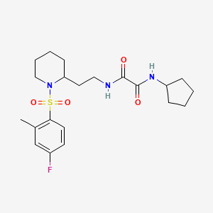 molecular formula C21H30FN3O4S B2782568 N-cyclopentyl-N'-{2-[1-(4-fluoro-2-methylbenzenesulfonyl)piperidin-2-yl]ethyl}ethanediamide CAS No. 898461-42-2