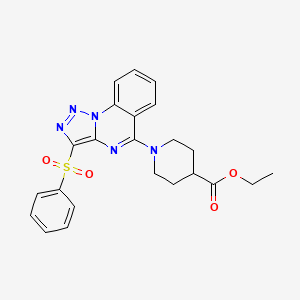 molecular formula C23H23N5O4S B2782685 Ethyl 1-[3-(benzenesulfonyl)-[1,2,3]triazolo[1,5-A]quinazolin-5-YL]piperidine-4-carboxylate CAS No. 893273-35-3