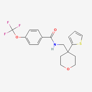 molecular formula C18H18F3NO3S B2782720 N-{[4-(thiophen-2-yl)oxan-4-yl]methyl}-4-(trifluoromethoxy)benzamide CAS No. 1396812-10-4