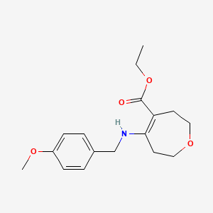 molecular formula C17H23NO4 B2782750 Ethyl 5-((4-methoxybenzyl)amino)-2,3,6,7-tetrahydrooxepine-4-carboxylate CAS No. 2079871-57-9