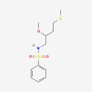 molecular formula C12H19NO3S2 B2782779 N-[2-methoxy-4-(methylsulfanyl)butyl]benzenesulfonamide CAS No. 2309572-02-7