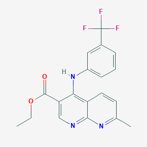 molecular formula C19H16F3N3O2 B2782793 Ethyl 7-methyl-4-{[3-(trifluoromethyl)phenyl]amino}-1,8-naphthyridine-3-carboxylate CAS No. 941482-73-1