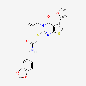 molecular formula C23H19N3O5S2 B2782912 N-[(2H-1,3-benzodioxol-5-yl)methyl]-2-{[5-(furan-2-yl)-4-oxo-3-(prop-2-en-1-yl)-3H,4H-thieno[2,3-d]pyrimidin-2-yl]sulfanyl}acetamide CAS No. 561050-85-9