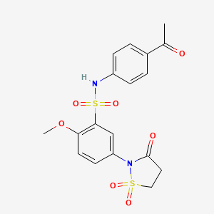 molecular formula C18H18N2O7S2 B2782990 N-(4-acetylphenyl)-5-(1,1-dioxido-3-oxoisothiazolidin-2-yl)-2-methoxybenzenesulfonamide CAS No. 1015606-14-0