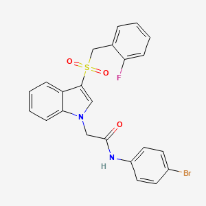 molecular formula C23H18BrFN2O3S B2783028 N-(4-bromophenyl)-2-{3-[(2-fluorophenyl)methanesulfonyl]-1H-indol-1-yl}acetamide CAS No. 893280-84-7