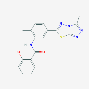 molecular formula C19H17N5O2S B278310 2-methoxy-N-[2-methyl-5-(3-methyl[1,2,4]triazolo[3,4-b][1,3,4]thiadiazol-6-yl)phenyl]benzamide 