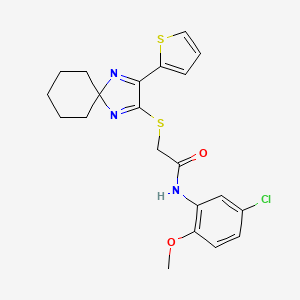 molecular formula C21H22ClN3O2S2 B2783119 N-(5-chloro-2-methoxyphenyl)-2-{[3-(thiophen-2-yl)-1,4-diazaspiro[4.5]deca-1,3-dien-2-yl]sulfanyl}acetamide CAS No. 1223806-62-9