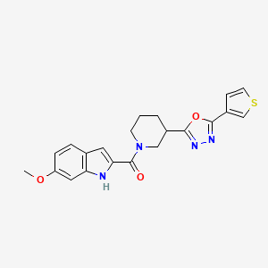 molecular formula C21H20N4O3S B2783129 (6-methoxy-1H-indol-2-yl)(3-(5-(thiophen-3-yl)-1,3,4-oxadiazol-2-yl)piperidin-1-yl)methanone CAS No. 1797060-54-8