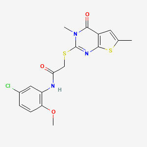 molecular formula C17H16ClN3O3S2 B2783138 N-(5-chloro-2-methoxyphenyl)-2-({3,6-dimethyl-4-oxo-3H,4H-thieno[2,3-d]pyrimidin-2-yl}sulfanyl)acetamide CAS No. 878694-81-6