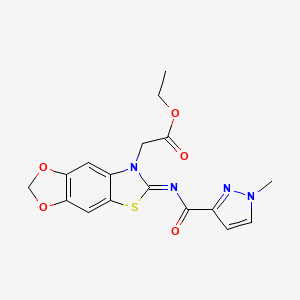 molecular formula C17H16N4O5S B2783139 ethyl 2-[6-(1-methylpyrazole-3-carbonyl)imino-[1,3]dioxolo[4,5-f][1,3]benzothiazol-7-yl]acetate CAS No. 1173454-05-1