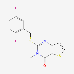 molecular formula C14H10F2N2OS2 B2783259 2-{[(2,5-difluorophenyl)methyl]sulfanyl}-3-methyl-3H,4H-thieno[3,2-d]pyrimidin-4-one CAS No. 1326874-67-2
