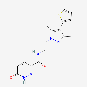 molecular formula C16H17N5O2S B2783335 N-(2-(3,5-dimethyl-4-(thiophen-2-yl)-1H-pyrazol-1-yl)ethyl)-6-oxo-1,6-dihydropyridazine-3-carboxamide CAS No. 2034323-83-4