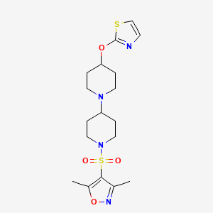molecular formula C18H26N4O4S2 B2783349 1'-[(3,5-dimethyl-1,2-oxazol-4-yl)sulfonyl]-4-(1,3-thiazol-2-yloxy)-1,4'-bipiperidine CAS No. 1797146-54-3