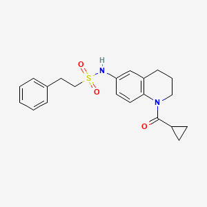 molecular formula C21H24N2O3S B2783416 N-(1-cyclopropanecarbonyl-1,2,3,4-tetrahydroquinolin-6-yl)-2-phenylethane-1-sulfonamide CAS No. 946258-10-2