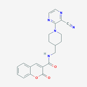 molecular formula C21H19N5O3 B2783456 N-((1-(3-cyanopyrazin-2-yl)piperidin-4-yl)methyl)-2-oxo-2H-chromene-3-carboxamide CAS No. 1797586-05-0