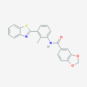 molecular formula C22H16N2O3S B278349 N-[3-(1,3-benzothiazol-2-yl)-2-methylphenyl]-1,3-benzodioxole-5-carboxamide 