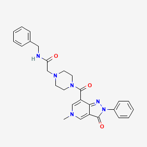 molecular formula C27H28N6O3 B2783520 N-benzyl-2-(4-(5-methyl-3-oxo-2-phenyl-3,5-dihydro-2H-pyrazolo[4,3-c]pyridine-7-carbonyl)piperazin-1-yl)acetamide CAS No. 1021210-16-1