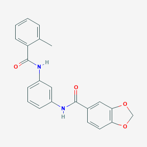 molecular formula C22H18N2O4 B278354 N-[3-[(2-methylbenzoyl)amino]phenyl]-1,3-benzodioxole-5-carboxamide 