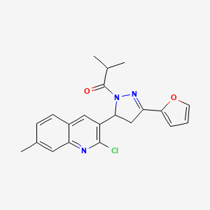 molecular formula C21H20ClN3O2 B2783543 1-(5-(2-chloro-7-methylquinolin-3-yl)-3-(furan-2-yl)-4,5-dihydro-1H-pyrazol-1-yl)-2-methylpropan-1-one CAS No. 923132-10-9