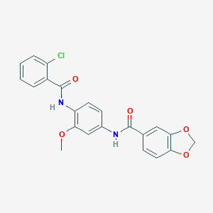 molecular formula C22H17ClN2O5 B278356 N-[4-[(2-chlorobenzoyl)amino]-3-methoxyphenyl]-1,3-benzodioxole-5-carboxamide 