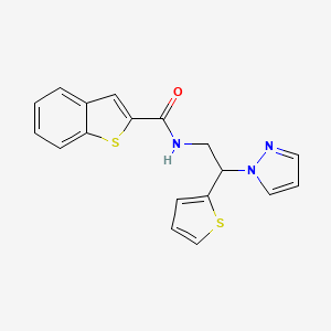 molecular formula C18H15N3OS2 B2783593 N-(2-(1H-pyrazol-1-yl)-2-(thiophen-2-yl)ethyl)benzo[b]thiophene-2-carboxamide CAS No. 2034599-55-6