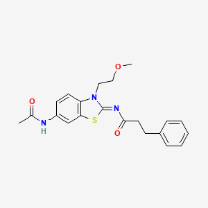 molecular formula C21H23N3O3S B2783614 (Z)-N-(6-acetamido-3-(2-methoxyethyl)benzo[d]thiazol-2(3H)-ylidene)-3-phenylpropanamide CAS No. 865161-16-6