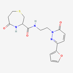 molecular formula C16H18N4O4S B2783620 N-(2-(3-(furan-2-yl)-6-oxopyridazin-1(6H)-yl)ethyl)-5-oxo-1,4-thiazepane-3-carboxamide CAS No. 1396629-73-4