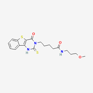 molecular formula C19H23N3O3S2 B2783633 N-(3-methoxypropyl)-5-(4-oxo-2-thioxo-1,4-dihydro[1]benzothieno[3,2-d]pyrimidin-3(2H)-yl)pentanamide CAS No. 865656-81-1