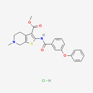molecular formula C23H23ClN2O4S B2783637 Methyl 6-methyl-2-(3-phenoxybenzamido)-4,5,6,7-tetrahydrothieno[2,3-c]pyridine-3-carboxylate hydrochloride CAS No. 1329952-04-6