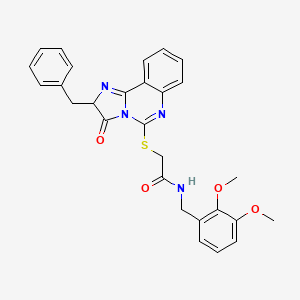 molecular formula C28H26N4O4S B2783650 2-((2-benzyl-3-oxo-2,3-dihydroimidazo[1,2-c]quinazolin-5-yl)thio)-N-(2,3-dimethoxybenzyl)acetamide CAS No. 1053085-63-4