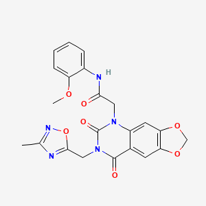 molecular formula C22H19N5O7 B2783651 N-(2-methoxyphenyl)-2-(7-((3-methyl-1,2,4-oxadiazol-5-yl)methyl)-6,8-dioxo-7,8-dihydro-[1,3]dioxolo[4,5-g]quinazolin-5(6H)-yl)acetamide CAS No. 959538-10-4