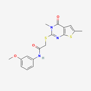 molecular formula C17H17N3O3S2 B2783656 2-({3,6-dimethyl-4-oxo-3H,4H-thieno[2,3-d]pyrimidin-2-yl}sulfanyl)-N-(3-methoxyphenyl)acetamide CAS No. 878712-68-6