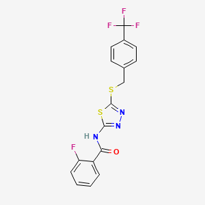 2-fluoro-N-[5-[[4-(trifluoromethyl)phenyl]methylsulfanyl]-1,3,4-thiadiazol-2-yl]benzamide