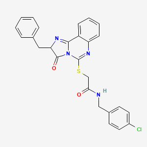 molecular formula C26H21ClN4O2S B2783682 2-({2-benzyl-3-oxo-2H,3H-imidazo[1,2-c]quinazolin-5-yl}sulfanyl)-N-[(4-chlorophenyl)methyl]acetamide CAS No. 1053085-41-8