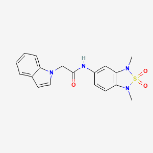 molecular formula C18H18N4O3S B2783685 N-(1,3-dimethyl-2,2-dioxido-1,3-dihydrobenzo[c][1,2,5]thiadiazol-5-yl)-2-(1H-indol-1-yl)acetamide CAS No. 2034455-77-9