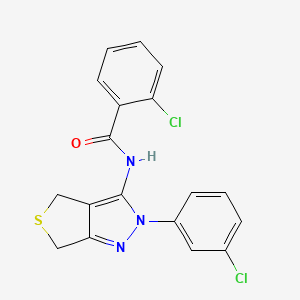 molecular formula C18H13Cl2N3OS B2783702 2-chloro-N-(2-(3-chlorophenyl)-4,6-dihydro-2H-thieno[3,4-c]pyrazol-3-yl)benzamide CAS No. 450340-62-2