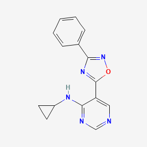 molecular formula C15H13N5O B2783717 N-cyclopropyl-5-(3-phenyl-1,2,4-oxadiazol-5-yl)pyrimidin-4-amine CAS No. 2034393-84-3