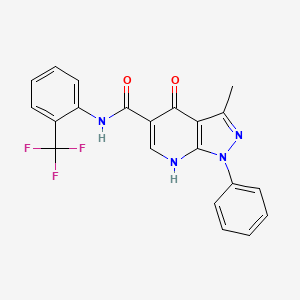 molecular formula C21H15F3N4O2 B2783720 3-methyl-4-oxo-1-phenyl-N-(2-(trifluoromethyl)phenyl)-4,7-dihydro-1H-pyrazolo[3,4-b]pyridine-5-carboxamide CAS No. 941890-75-1