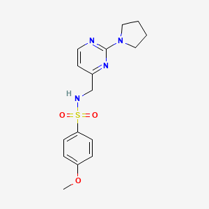 molecular formula C16H20N4O3S B2783721 4-methoxy-N-((2-(pyrrolidin-1-yl)pyrimidin-4-yl)methyl)benzenesulfonamide CAS No. 1797719-95-9