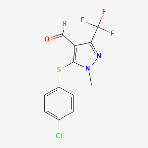 molecular formula C12H8ClF3N2OS B2783732 5-[(4-Chlorophenyl)sulfanyl]-1-methyl-3-(trifluoromethyl)-1H-pyrazole-4-carbaldehyde CAS No. 321533-70-4